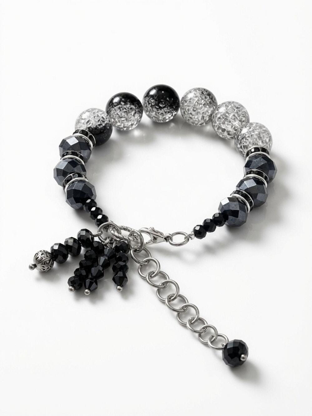Black Swarovski Beaded Charm Bracelet